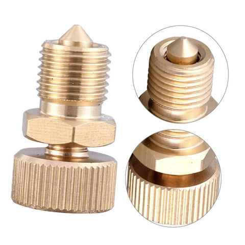 Three Piece Air Bleeder Valve Kit For Heavy Duty High Pressure Air Pumps 30 MPa Pressure Relief Screws, gold finish, close-up view