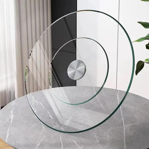 Game Changer Heavy Duty Lazy Susan For Large Round Dining Table With Thick Tempered Glass And Slick Rotating Turntable Tray on marble surface.