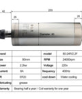 Beefy 24000Prm 400Hz 2.2kW ER20 Water Cooled Milling Motor dimensions and specifications chart