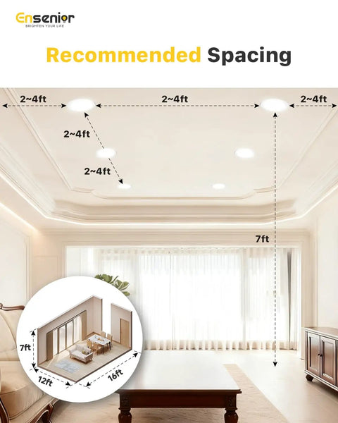 Living room ceiling with Six Pack 4 Inch LED Recessed Light Dimmable 5000K Daylight 750LM Ultra Thin Canless Wafer 9W 120V