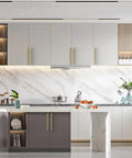 Modern kitchen design featuring 10 Pack 10 Inch Brushed Gold Cabinet Pulls Featuring Knurled Grip And Legit Solid Zinc.