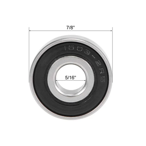 Heavy Duty Deep Groove Ball Bearings 1603-2RS Double Sealed Chrome Steel 5/16X7/8X11/32 Inch front view with measurements shown.