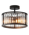 Black Flush Mount Ceiling Light Two Light Crystal Chandelier With Caged Drum Design for hallways and living areas