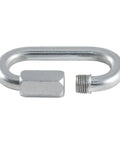 Threaded Quick Link Trailer Safety Chain Hook Carabiner Clip Five Sixteenth Inch Diameter Built Tough For Heavy Duty Towing 8800 Pound Break Strength That Lasts, showing zinc-plated metal with hexagonal nut and threaded end, designed for secure towing connections.