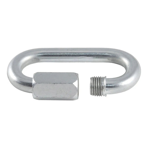 Threaded Quick Link Trailer Safety Chain Hook Carabiner Clip Five Sixteenth Inch Diameter Built Tough For Heavy Duty Towing 8800 Pound Break Strength That Lasts, showing zinc-plated metal with hexagonal nut and threaded end, designed for secure towing connections.