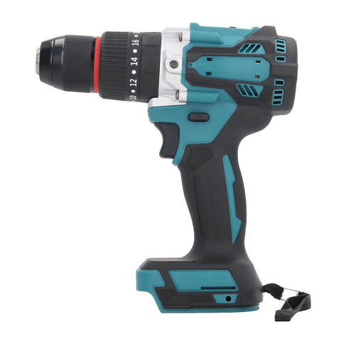 Badass 18V Cordless Drill With Dual Variable Speed Levers And Knockout High Torque Output For Everyday Repairs And Real World Workshop Tasks Plus Rechargeable Battery showing a side view with metal chuck and ergonomic grip.