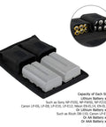 Durable Camera Battery Pouch Case For 2 Batteries With Zipped Card Pocket holding two batteries, black polyester material.