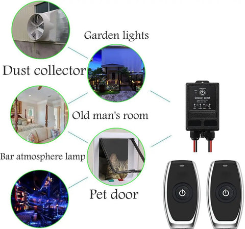 Beefy Waterproof Wireless Relay Switch For Outdoor Lighting With Long Range RF Remote 324ft Range DC 12V-72V 30A Max Load IP65 Weatherproof