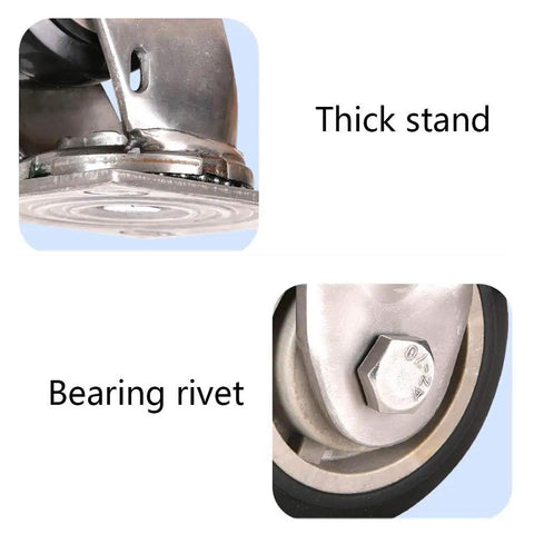 Rock Solid Heavy Duty Caster Wheels With 304 Stainless Steel Flat Baseplate showing thick stand and bearing rivet details.
