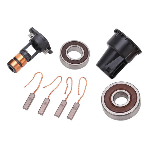 Pro Grade Alternator Rebuild Kit With Beefed Up Slip Ring includes slip ring, four carbon brushes, and two bearings.
