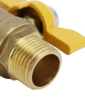 Close-up of Heavy Duty Brass Ball Valve With G1/2 Male Thread showcasing threads and yellow handle for manual gas shutoff.