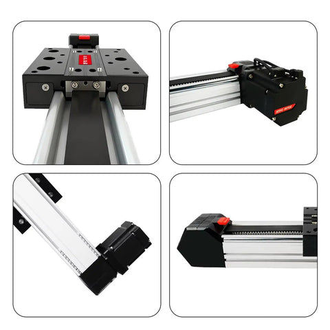 Badass 750W Belt Drive Linear Actuator With 2000Mm Stroke And 80Kg Carry Capacity Smooth Industrial Servo Motor Guide Rail Kit closeup of motor and guide rail