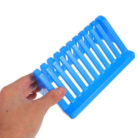 Cool Homoyoyo Lab Slide Drying Rack Pack shown held in hand, blue plastic triangle structure for slide storage and drying.