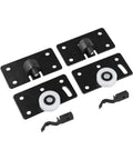Heavy Duty Sliding Door Rollers For Closets And Wardrobes Concave Nylon Wheels With Adjustable Height showing two steel track rollers and wheels.