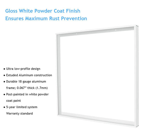 6 Pack 2x2 LED Flat Panel Surface Mount Kit Aluminum Drop In Ready Ceiling Frame 24x24 Inches LED Panel Light Not Included Durable 6063 Aluminum Construction For Recessed Or Surface Install with white powder-coated finish