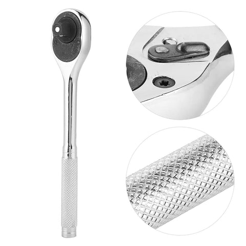 Top Shelf Adjustable Ratchet Wrench Half Size Drive with chrome finish and knurled grip for tough auto jobs, heavy duty steel tool.