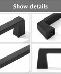 Detailed view of 2 Pack Matte Black Kitchen Cabinet Handles Center To Center 6.3 Inch 160mm Length 7.1 Inch 180mm Width 0.5 Inch