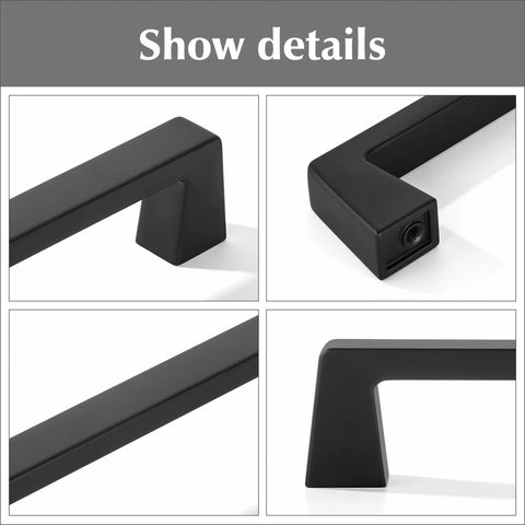 Detailed view of 2 Pack Matte Black Kitchen Cabinet Handles Center To Center 6.3 Inch 160mm Length 7.1 Inch 180mm Width 0.5 Inch