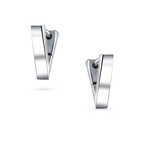 Geometric Triangle V Shape Flat Huggie Earrings Unisex Stainless Steel Silver Tone For Women And Men Modern Edge With Punk Rock Flair Everyday Wear Style