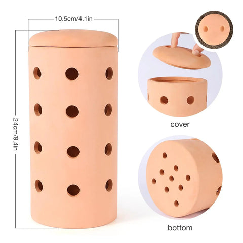 Worm Composting Bin For Garden Use Ceramic Outdoor Bin With Holes And Lid 10 By 4.13 By 4.13 Inches Easy Backyard Recycling