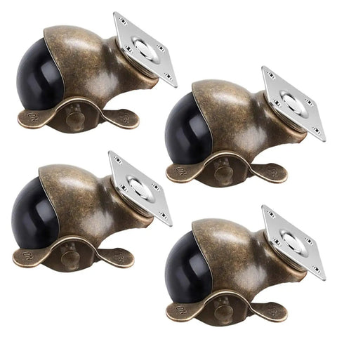 Heavy Duty Universal Cabinet Casters 4 Pack With 2 Inch Vintage Brass Finish smooth rolling furniture wheels for easy movement.