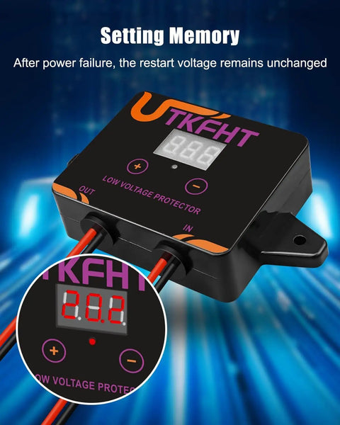 Badass Waterproof Dc 12-36V Low Voltage Protector And Battery Disconnect Switch For Solar Systems Lead Acid Lithium Batteries Marine Rv Off Road Adventures with LED display and wiring visible.