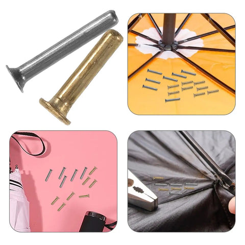 Heavy Duty Umbrella Skeleton Rivets With Willow Nails For Quick Shutter And Frame Repair Top Shelf Silver Fasteners displayed.