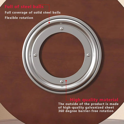 Close-up of Solid Wood Lazy Susan Turntable Spinning Smooth As Butter Easy Rotate Serving Tray for Kitchen Counter, showing steel ball bearings.