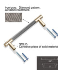 12 Pack 5 Inch Center To Center Drawer Pulls With 6 Inch Overall Length Round Aluminum Cabinet Handles In Gold Nickel Oxidation Finish And Diamond Pattern Includes 56 Screws close-up showing diamond pattern with screws.