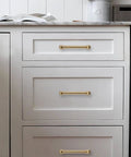 10 Pack Of 5 Inch Hole Center Champagne Bronze Cabinet Pulls Freakin Sturdy Heavy Duty Drawers And Dresser Handles Warm Brass Kitchen Cupboard Hardware Set installed on white kitchen drawers