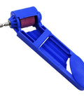Heavy Duty Angle Grinder And Saw Cutter Featuring Field Ready Drill Bit Sharpening Tool With Brown Fused Alumina Wheel And Antislip Hex Shank For No Sweat Operation And Hard Core Trade Repairs, blue tool with sharpening roller.