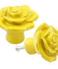Total Game Changer Yellow Rose Ceramic Drawer Pulls With Smooth Glaze Finish For Kitchen Drawers And Vanity Storage Set Of Two