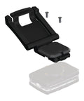 Hands Free Flashlight Strap Mount With Epaulet Clip for Uniform Epaulets and Shoulder Straps, showing screw-in feature and components.