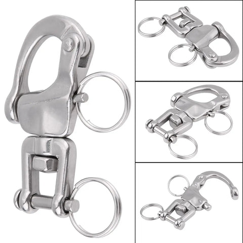Killer Strength 316 Stainless Steel Jaw Swivel Snap Shackle With Quick Release Pin For Sailboat Halyard And Spinnaker Hook Straight Up Marine Gear Heavy Duty Hardware 70mm close-up