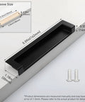 Rock Solid Zinc Alloy Recessed Handles For Kitchen Cabinets Set Of Two Black Inset Hidden Flush Drawer Pulls showing dimensions and screws.