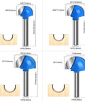 Box Router Bit Set 8 Pc Solid Carbide 1/4 Inch Shank Woodworking Bits With 1/4 To 1 Inch Round Nose Double Flute shown with groove sizes.