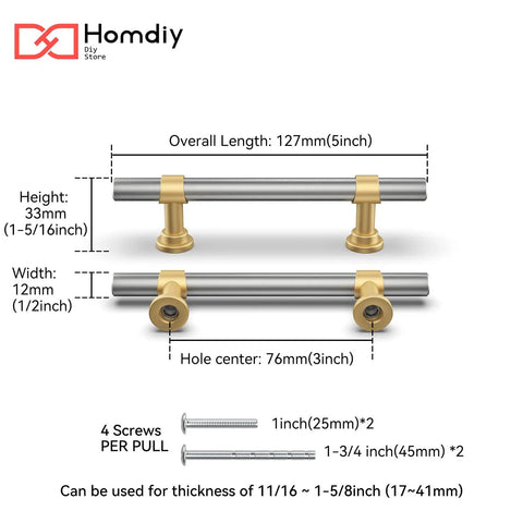 Solid Cabinet Pulls And Drawer Handles 10 Pack Featuring Smooth Brushed Nickel Finish With Straight Up Gold Accents For A Game Changer Kitchen Refresh That Slaps Style Onto Your Favorite Cabinetry Setup Today, measuring 127mm.