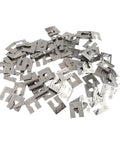 100 Pack Solar Grounding Clips 304 Stainless Steel Conductive Washer Kit scattered on white background for PV panel installation.
