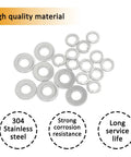Premium 304 Stainless Steel M5 Washer Kit Featuring 100 Split Lock and 100 Flat Washers on a white background.