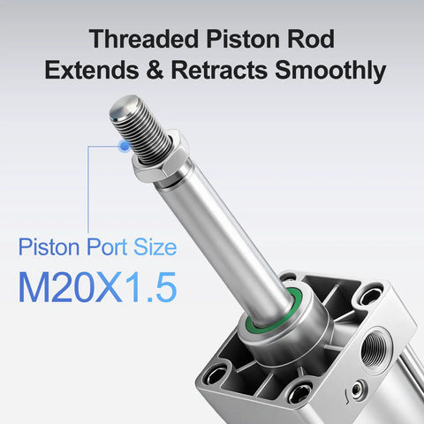 Bombproof Pneumatic Air Cylinder Featuring 4 Inch Bore And 13.78 Inch Stroke Double Acting Single Rod SC100x350 design showing threaded piston rod.