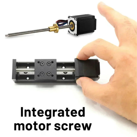 Stomp The Competition With This Awesome XYZ Shaft Electric Sliding Table T-Shaped Linear Guide Rail Setup Featuring A Solid 4mm Pitch And 150mm Drive Kit For Serious CNC Motor Projects. integrated motor screw CNC linear slide, black metal, hand held