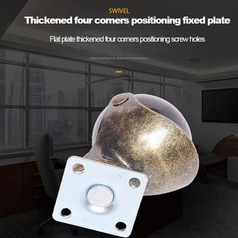 Rock Solid Vintage Brass Ball Caster Wheels With Secure Locking Brakes For Furniture Smooth As Silk Roll 2 Inch, swivel plate detail.