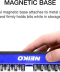 Person holding 37 Hole 1 Quarter Inch Hex Bit Organizer And Drill Bit Holder With Magnetic Base For Screwdriver Bits