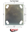 Badass Heavy Duty Rigid Top Plate Caster With 6 Inch V Groove Semi Steel Cast Iron Wheel And Precision Bronze Bearings Handling A Beast Mode 1200 Lb Industrial Load, rigid top plate view with measurements.