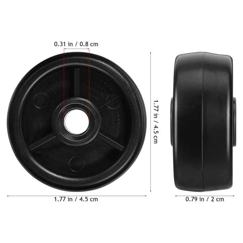 4 Pack Treadmill Wheels Replacement Universal Caster Rollers For Exercise Bikes And Fitness Gear High Mobility showing black wheels, 1.77 in size.