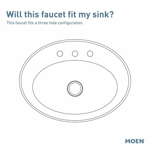 Diagram showing sink top view compatible with WS84228 Dope Chrome Finish Two Handle High Arc Bathroom Faucet fitting three-hole configuration.