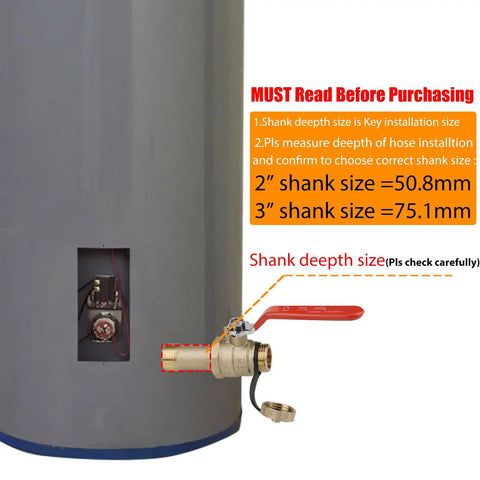 Heavy Duty Water Heater Drain Valve Three Quarter MIP To Three Quarter Male GHT Full Port Connection next to water heater