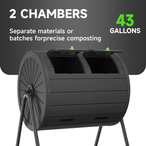Leakproof 37.5 Gallon Compost Tumbler With Odorless Aeration, Resin Bin For Outdoor Use In Backyard And Organic Gardens