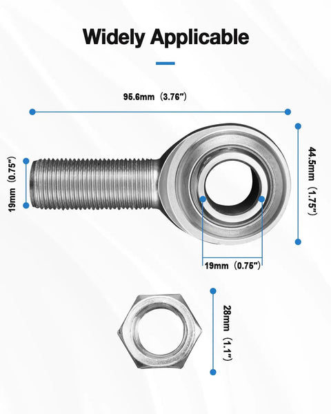 Heavy Duty Rod End Bearing And Heim Joints Kit Featuring White Zinc Coating, measuring 96.6mm with nut for precision fitment.