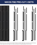 Pre-Cut Light Seal Foam Kit For Nikon FM FM2 FE FE2 Film Cameras, showing three sets of black neoprene seals.